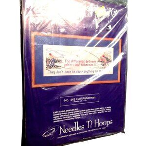 Craft Kit Needles N Hoops  # 445 Printed Golfer Fisherman  7" X 19" Cross Stitch